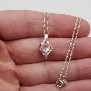 16 Inch 925 Sterling Silver Purple Glass Gem Heart Pendant Necklace